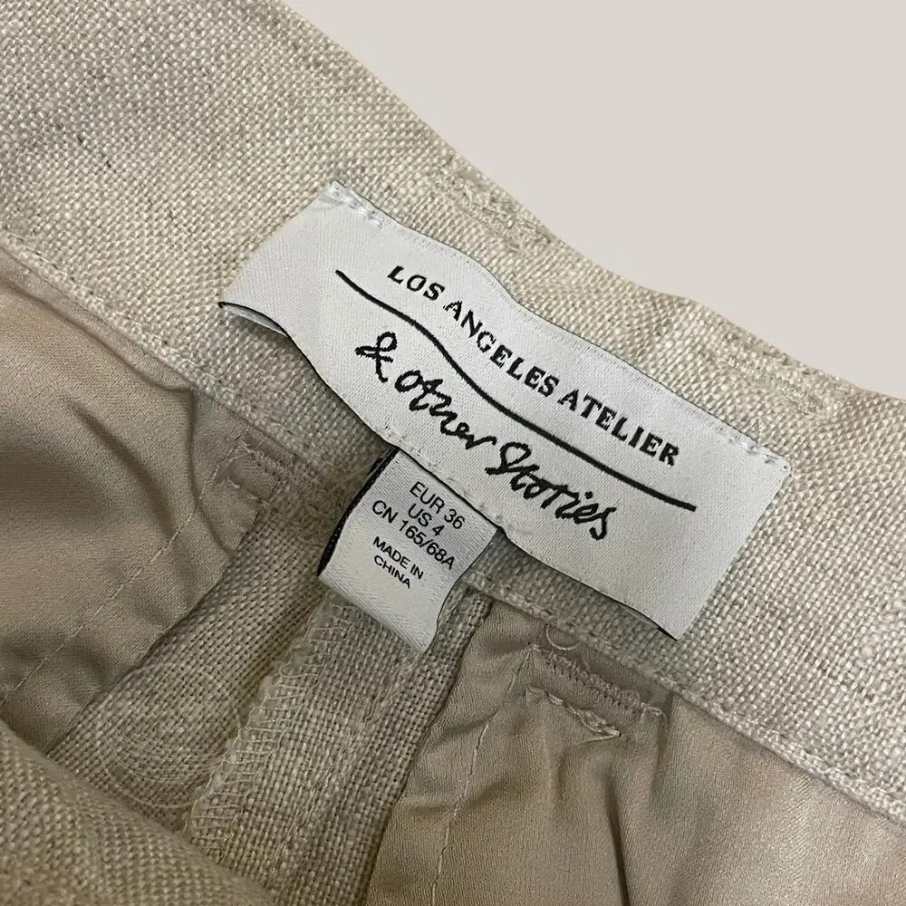 & Other Stories Linen Blend Belted Pants | Size 4 Tailored Beige NWOT, New